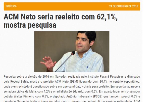 Bahia sem Máscara divulga intenção de voto para Prefeitura de Salvador