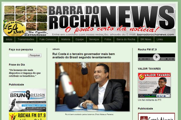 Barra do Rocha News divulga popularidade do Governador Rui Costa