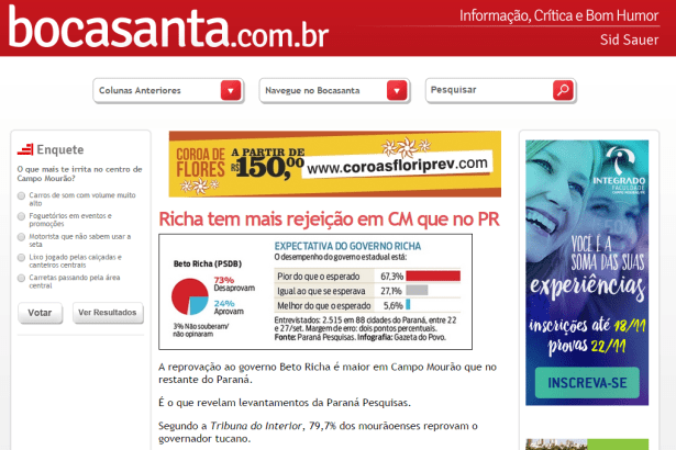 Boca Santa divulga popularidade do Governador Beto Richa em Campo Mourão/Pr