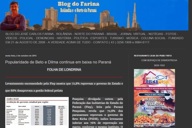 Blog do Farina divulga pesquisa de aprovação dos governantes no Estado do Paraná
