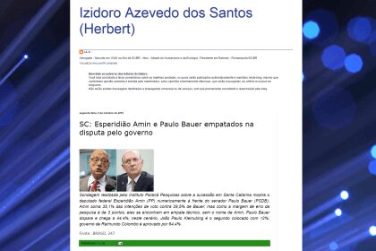 Blog Izidoro Azevedo divulga pesquisa de intenção de voto para o Governo de Santa Catarina