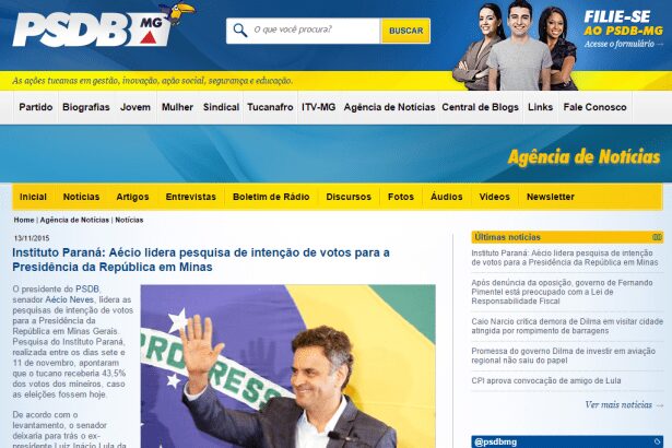 Site PSDB-MG divulga intenção de voto dos mineiros para Eleições Presidenciais
