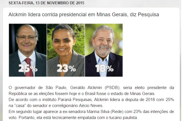 Blog Gazeta Assaí divulga um dos cenários com intenção de voto dos mineiros para Eleições Presidenciais