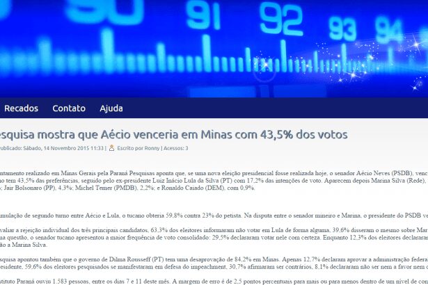 Rádio Vida Nova Fm divulga intenção de voto dos mineiros para Eleições Presidenciais