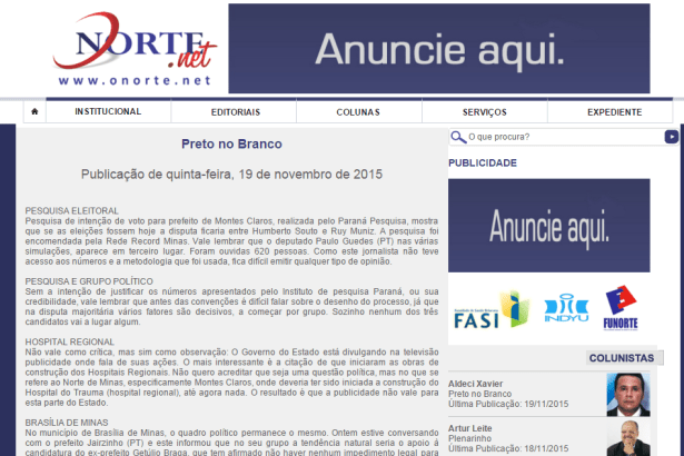 O Norte.net comenta pesquisa de intenção de voto dos eleitores de Montes Claros/MG para Prefeito da cidade