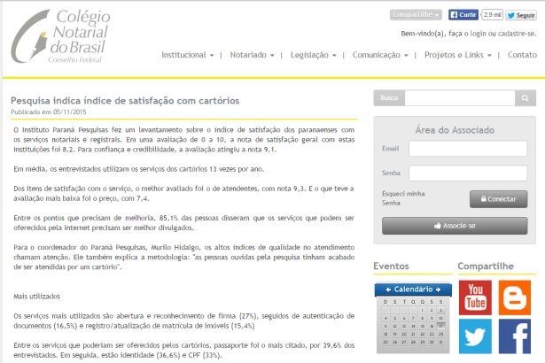 Colégio Notarial do Brasil divulga satisfação dos paranaenses com serviços prestados pelos cartórios do Estado