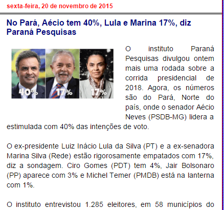 Blog Tabocas Notícias divulga intenção de voto para Eleições Presidenciais no Estado do Pará