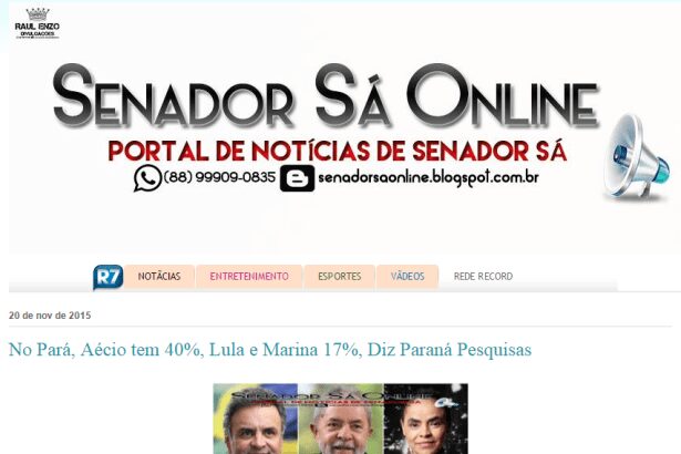 Blog Senador Sá Online divulga intenção de voto dos eleitores do Pará para Eleições Presidenciais