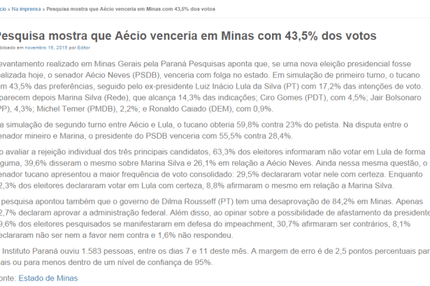 Minas de Verdade divulga intenção de voto dos mineiros para Eleições Presidenciais