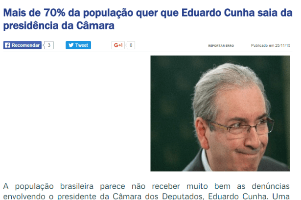 Portal Esplanada News divulga pesquisa nacional sobre o Presidente da Câmara, Eduardo Cunha