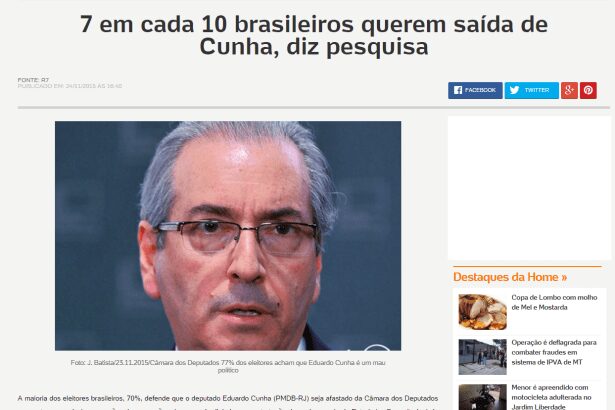 Agência de Notícias Primeira Hora divulga pesquisa sobre Presidente da Câmara, Eduardo Cunha