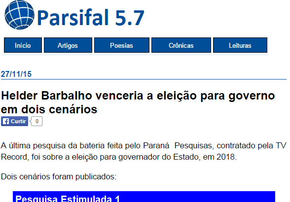 Parsifal 5.4 divulga pesquisa sobre a eleição para Governador do Estado do Pará