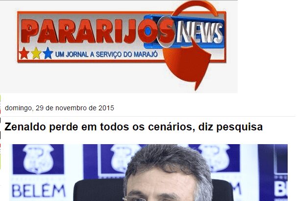 O Jornal Pararijos News divulga pesquisa que mostra Prefeito de Belém/ PA perdendo em todos os cenários