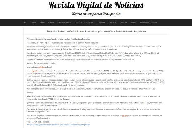 Revista Digital de Notícias divulga intenção de voto dos brasileiros para Eleições Presidenciais