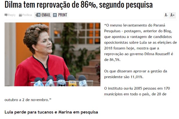 Gazeta do Cariri divulga pesquisa nacional de avaliação da Presidente Dilma