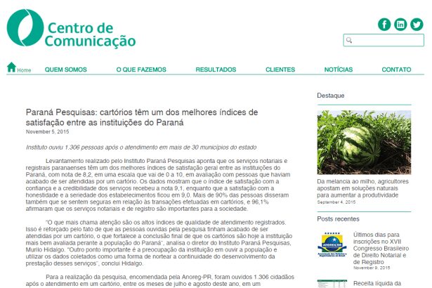 Centro de Comunicação divulga avaliação dos serviços registrais e notariais do Estado do Paraná