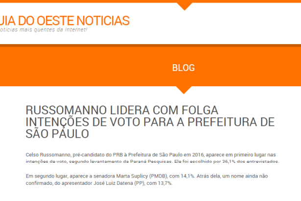 Guia do Oeste Notícias divulga pesquisa sobre a intenção de voto dos paulistas para a prefeitura da cidade