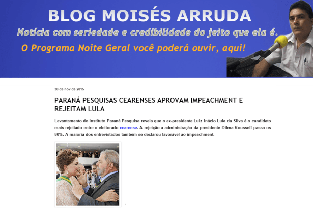 Blog do Moisés Arruda divulga avaliação do Governo Dilma Rousseff no Estado do Ceará
