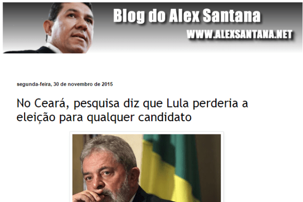 Blog do Alex Santana divulga pesquisa de rejeição do Ex-Presidente Luiz Inácio Lula da Silva entre o Eleitorado Cearense