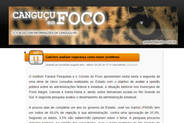 Blog Canguçu Em Foco divulga pesquisa sobre os principais problemas no Estado do Rio Grande do Sul