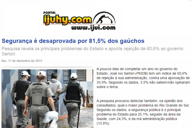 Portal Ijuí.com divulga pesquisa sobre os principais problemas no Estado do Rio Grande do Sul