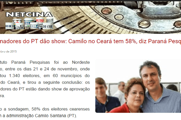 Netcina comenta avaliação do Governador Camilo Santana no Estado do Ceará