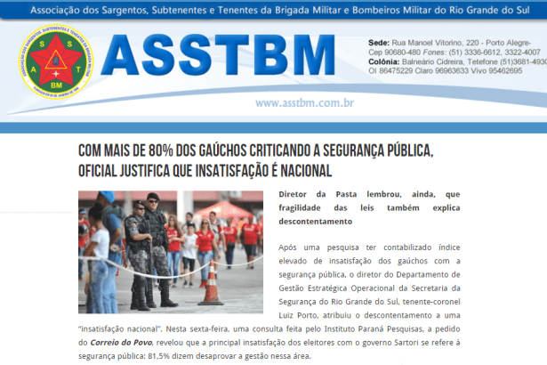ASSTBM comenta pesquisa sobre a administração do atual Governador do Estado do Rio Grande do Sul, José Ivo Sartori