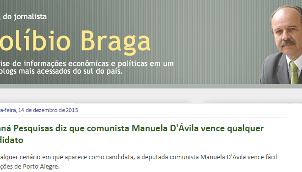 Blog do Políbio Braga divulga pesquisa sobre a intenção de voto no Município de Porto Alegre/ RS