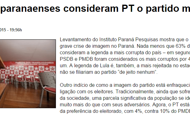 Central Regional de Notícias divulga pesquisa que aponta quais são os partidos mais corruptos na visão dos paranaenses