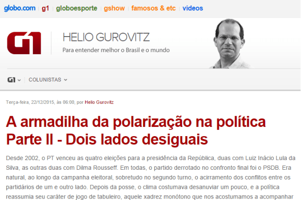 Helio Gurovitz, Colunista do G1, comenta pesquisa sobre o posicionamento Político dos Brasileiros (Parte II)