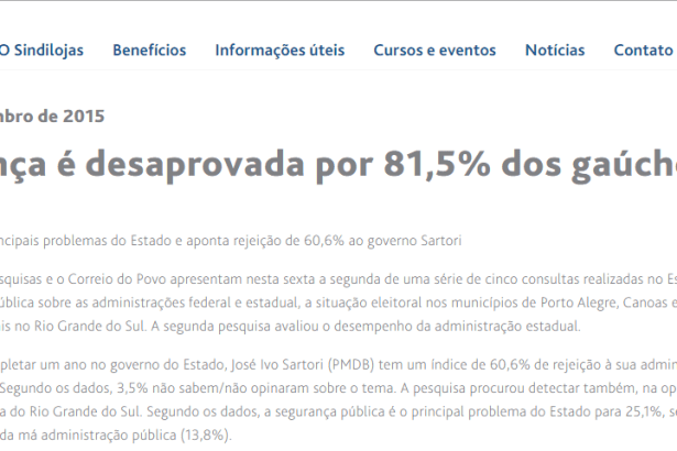 Sindilojas Porto Alegre divulga pesquisa sobre os principais problemas no Estado do Rio Grande do Sul