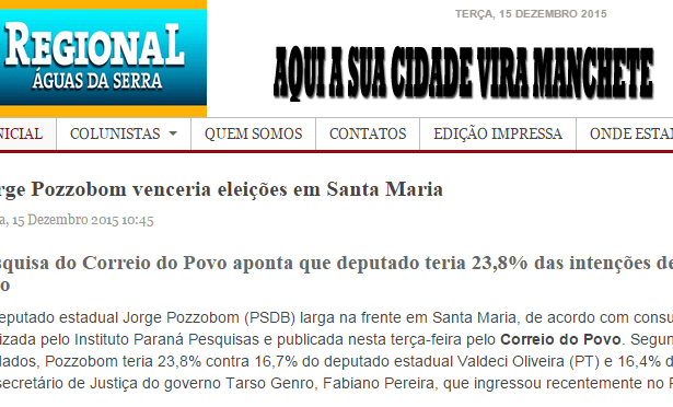 Regional Águas Da Serra divulga pesquisa sobre a intenção de voto para as Eleições na Cidade de Santa Maria/ RS