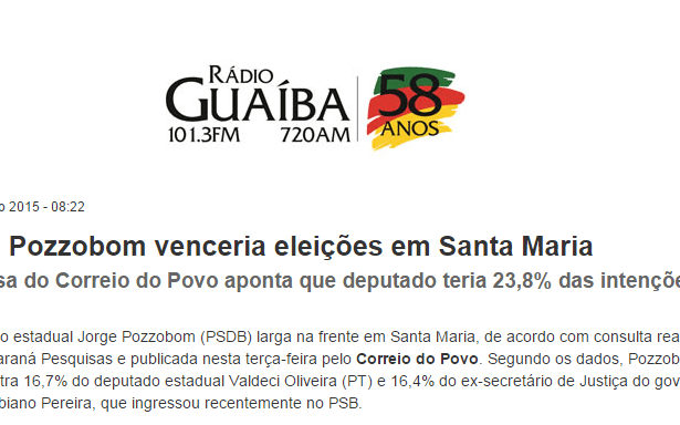 Rádio Guaíba divulga pesquisa sobre a intenção de voto para as Eleições na Cidade de Santa Maria/ RS