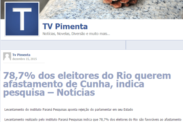 TV Pimenta divulga pesquisa sobre o afastamento do Presidente da Câmara, Eduardo Cunha