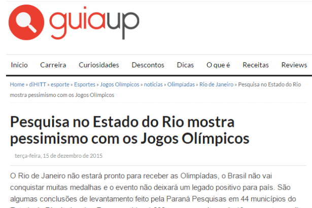 Guia Up divulga pesquisa sobre os Jogos Olímpicos no Estado do Rio de Janeiro