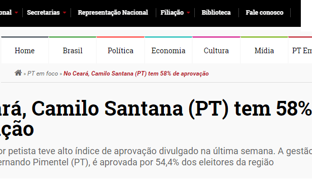 Agência PT de Notícias comenta avaliação do Governador Camilo Santana no Estado do Ceará