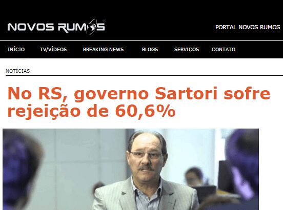 Portal Novos Rumos divulga pesquisa sobre a administração do atual Governador do Estado do Rio Grande do Sul, José Ivo Sartori