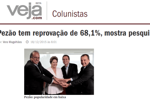 Revista Veja.Com divulga pesquisa sobre a popularidade do atual Governador no Estado do Rio de Janeiro