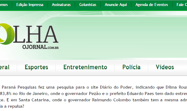 Folha O Jornal comenta pesquisa sobre a aprovação do Governo da Presidente Dilma Rousseff no Estado do Rio de Janeiro