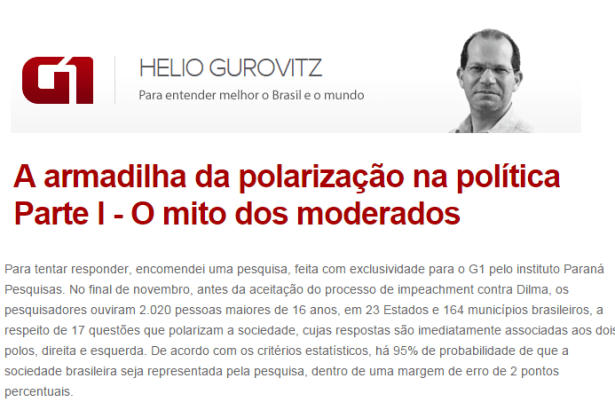 Helio Gurovitz, Colunista do G1, comenta pesquisa sobre o posicionamento politico dos brasileiros