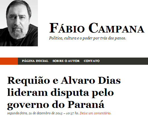 Fábio Campana comenta pesquisa que aponta os senadores Roberto Requião e Alvaro Dias como os principais nomes para o governo do Paraná em 2018