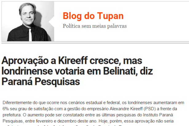 Blog do Tupan divulga pesquisa sobre a intenção de votos dos londrinenses para as eleições municipais em 2016