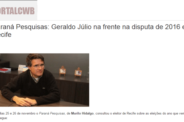 Portal CWB divulga pesquisa sobre o atual Prefeito do Recife Geraldo Júlio