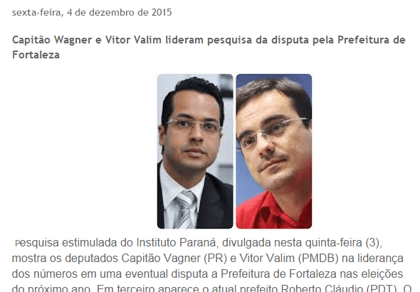 Blog do Radialista Welio divulga pesquisa sobre intenção de voto para Eleições Municipais de Fortaleza/ CE