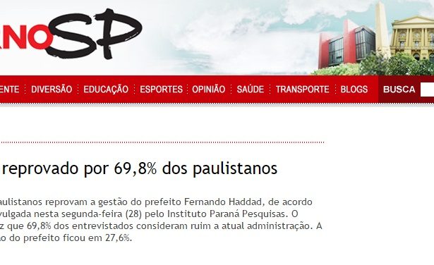 Caderno SP divulga pesquisa sobre a popularidade do prefeito de São Paulo, Fernando Haddad