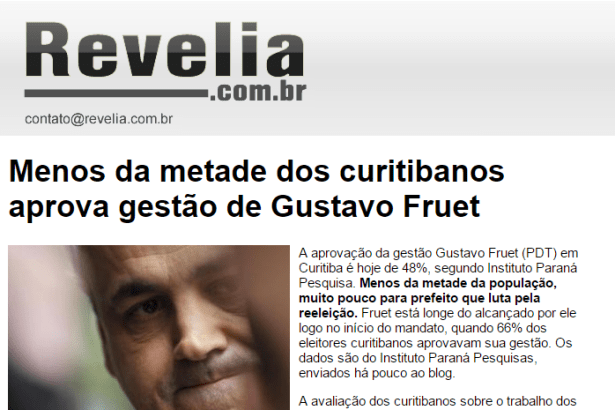 Revelia divulga pesquisa sobre a popularidade do prefeito de Curitiba, Gustavo Fruet