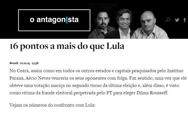 O Antagonista divulga disputa Eleitoral no Estado do Ceará para Eleições Presidenciais