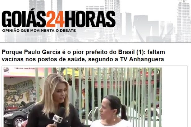 Goiás 24 horas comenta pesquisa sobre a popularidade do prefeito de Goiania, Paulo Garcia