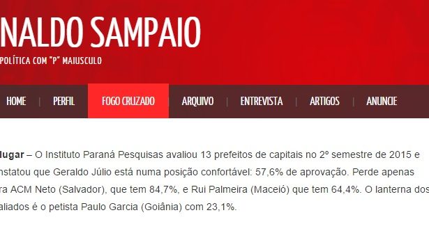 Blog do Inaldo Sampaio divulga pesquisa sobre a popularidade de governadores de 13 Estados