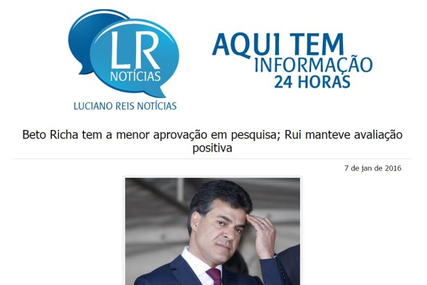 Luciano Reis Notícias divulga pesquisa que aponta o governador do Paraná, Beto Richa, com a pior avaliação entre 13 governadores